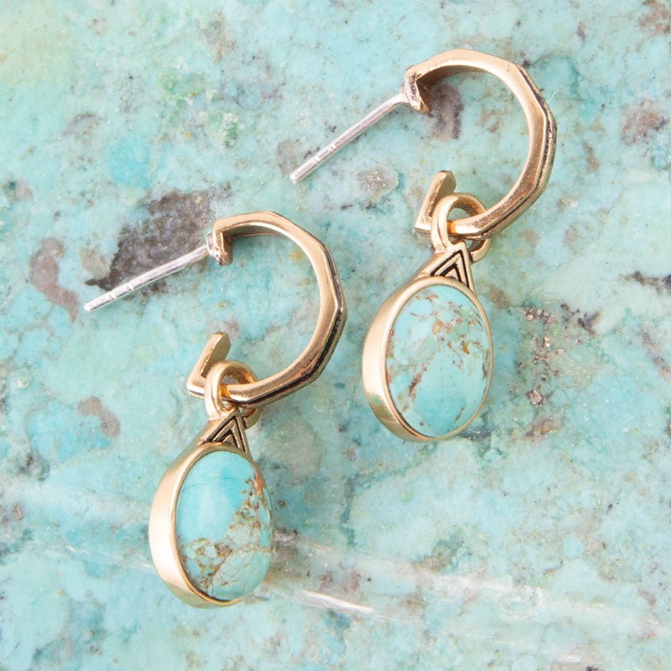Barse Nova Half-Hoop Blue Turquoise and Golden Earrings