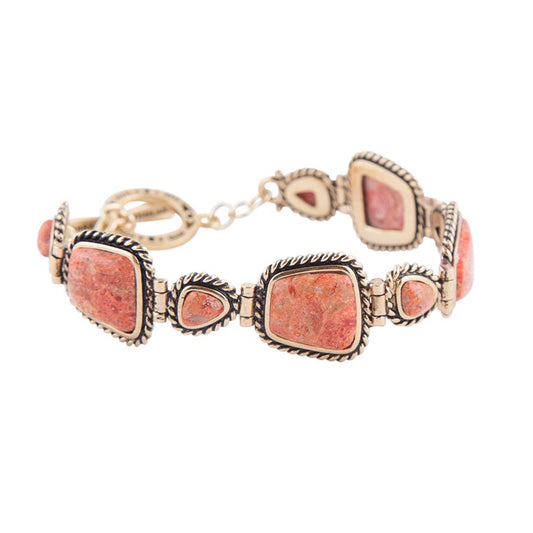 Barse Orange Sponge Coral and Golden Toggle Bracelet