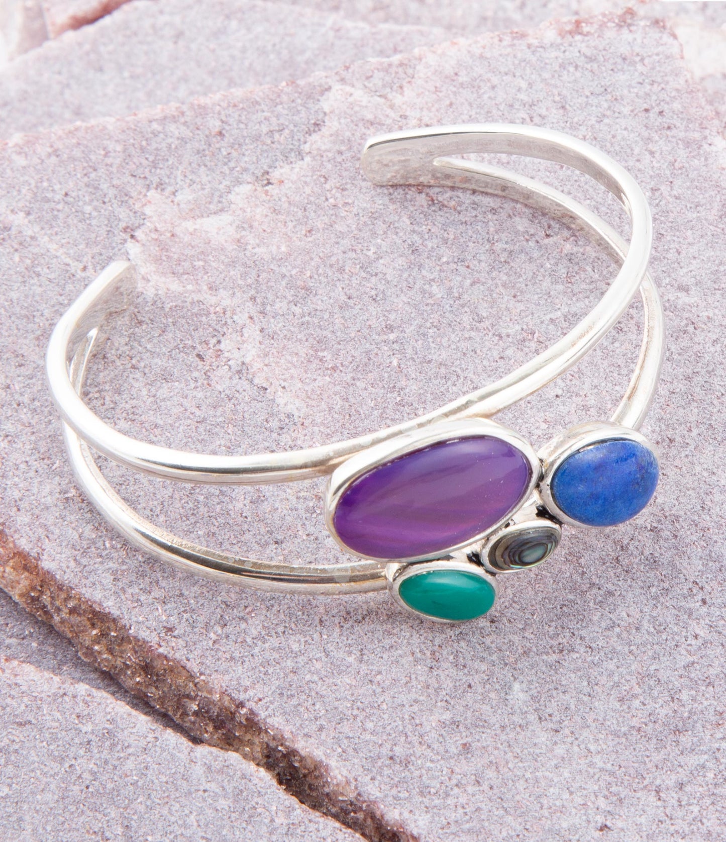 Barse Peacock Multi-Stone and Sterling Silver Cuff Bracelet