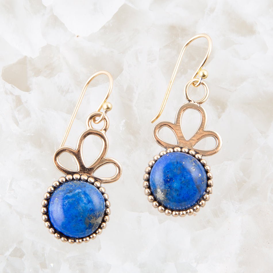 Barse Petals of Blue Lapis Drop Golden Earrings