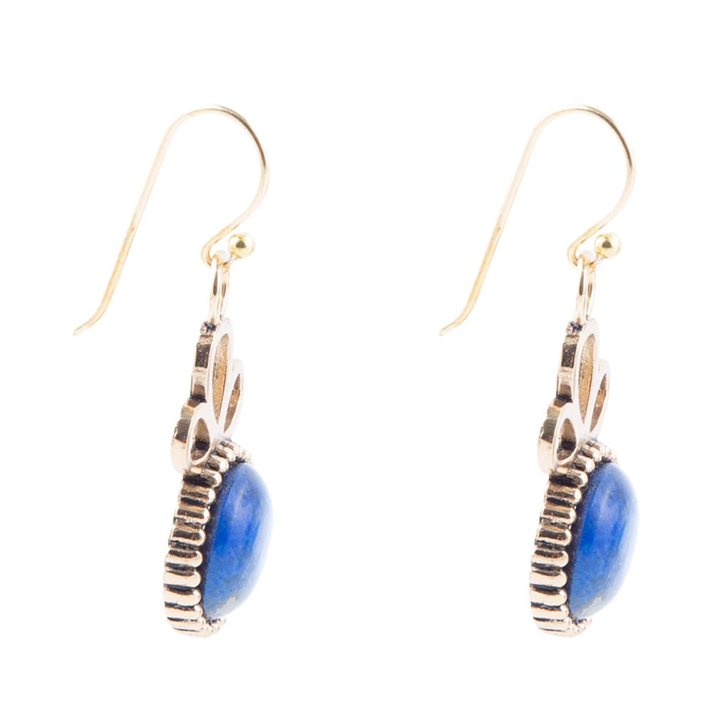 Barse Petals of Blue Lapis Drop Golden Earrings