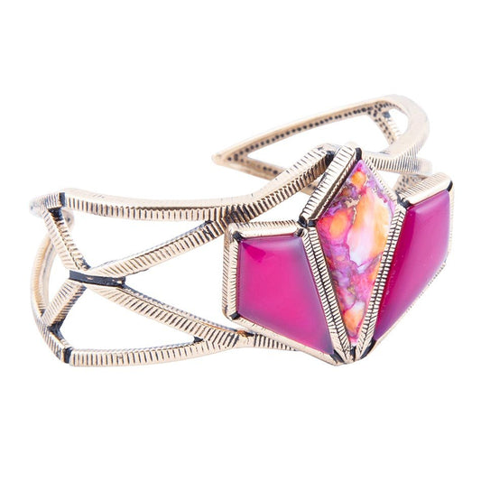 Barse Pink Agate and Coral Matrix Golden Cuff Bracelet