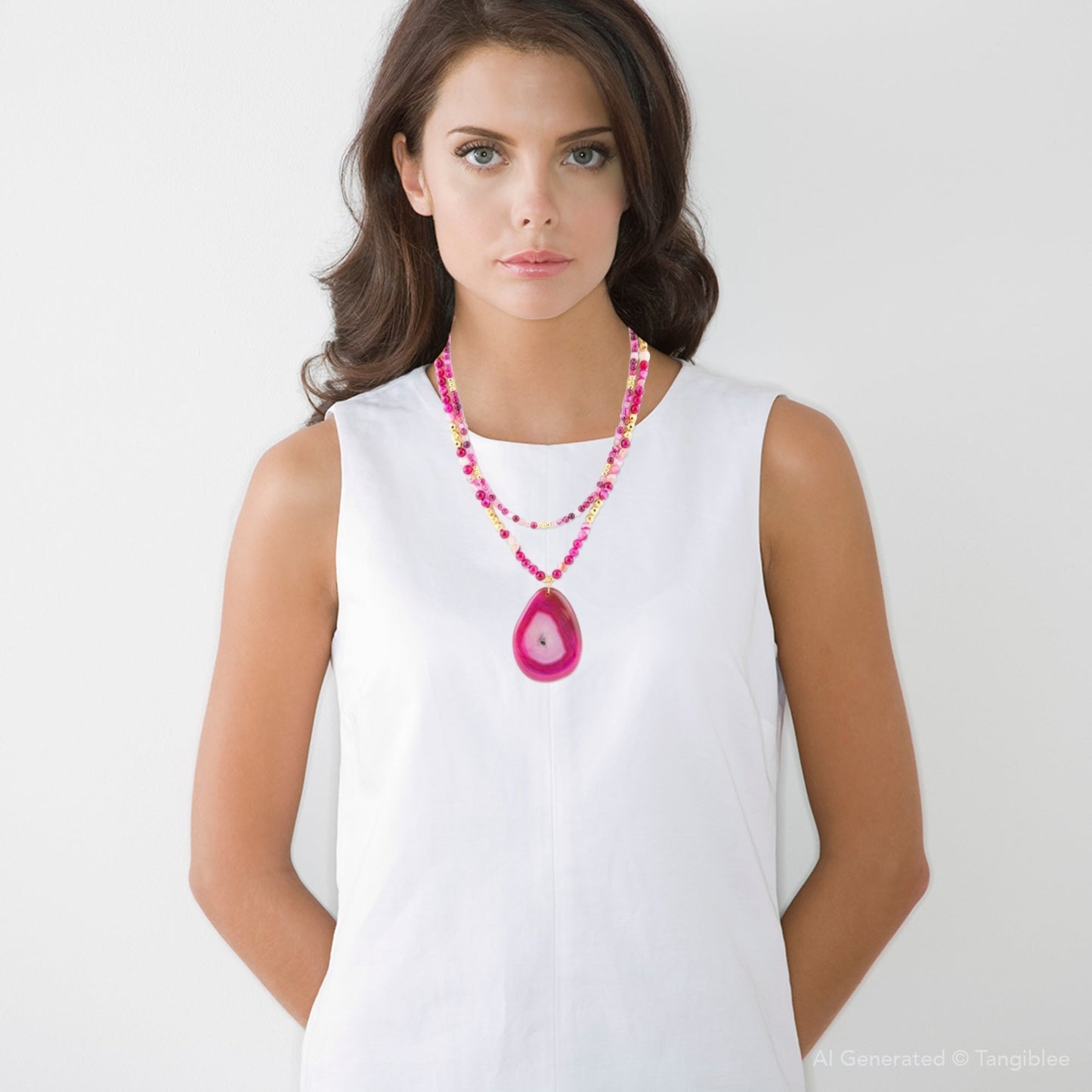 Barse Pink Agate Golden Pendant Necklace