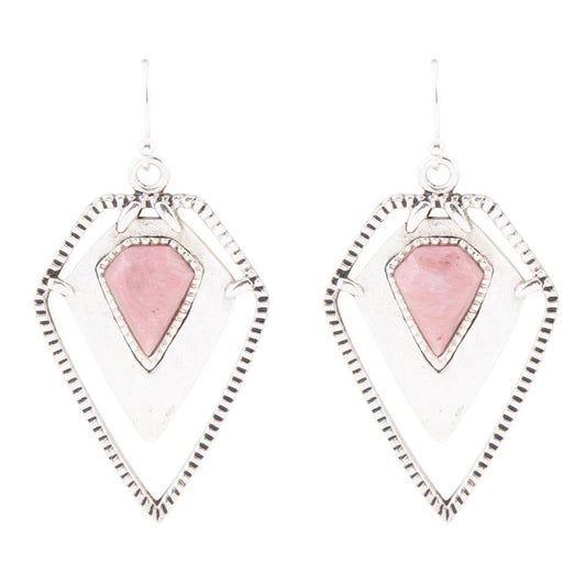 Barse Pink Rhodonite Shield Sterling Silver Drop Earrings