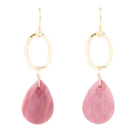Barse Pretty Drops of Pink Rhodonite Golden Drop Earrings