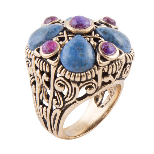 Barse Purple Turquoise and Blue Lapis Golden Statement Ring