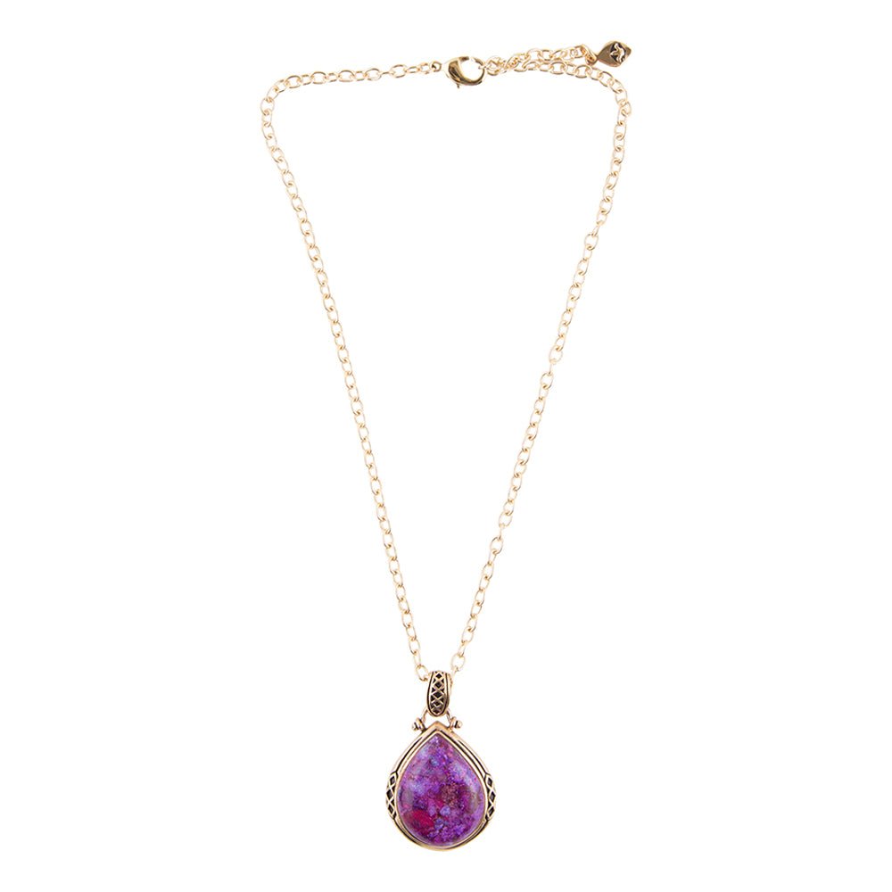 Barse Purple Turquoise Teardrop Golden Pendant Necklace
