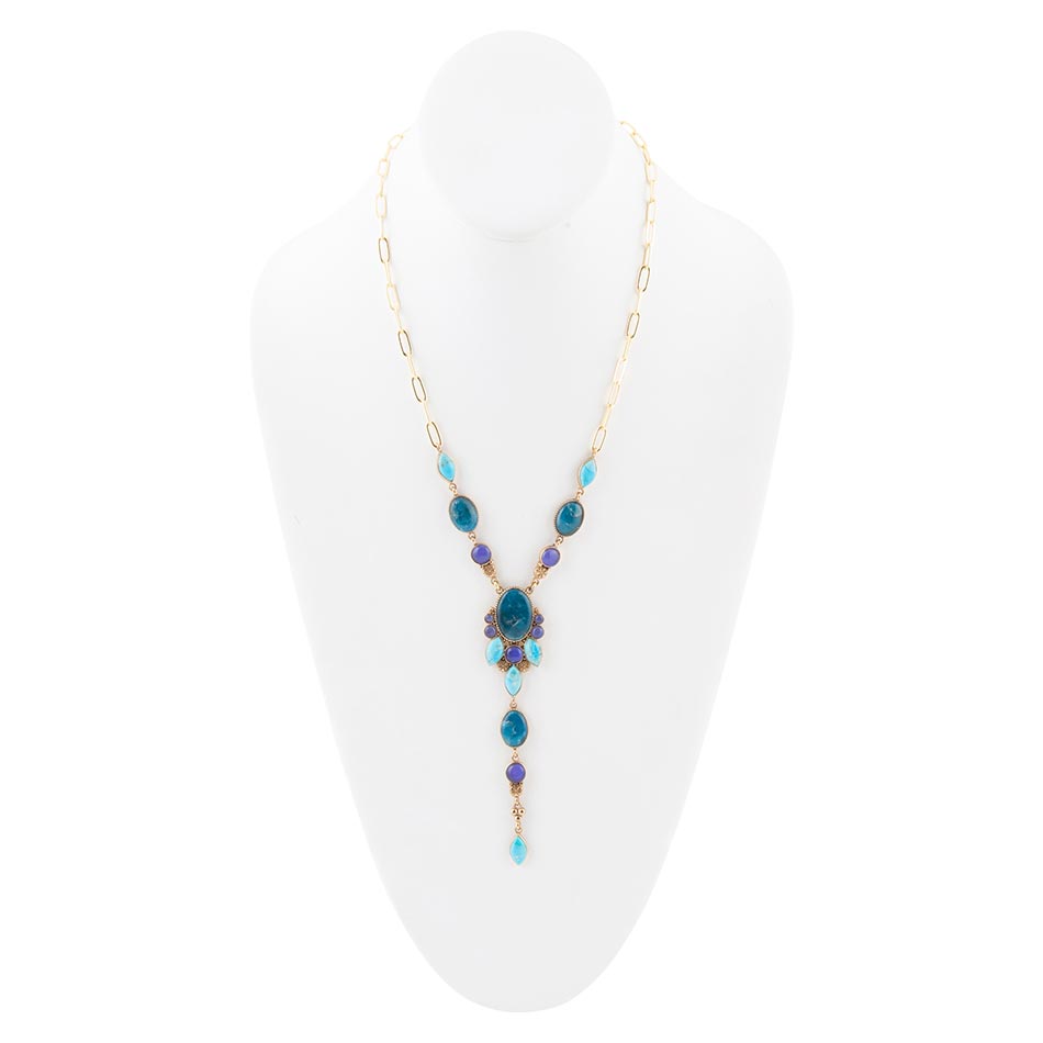 Regal Blue Apatite Mixed Stone Golden Pendant Necklace