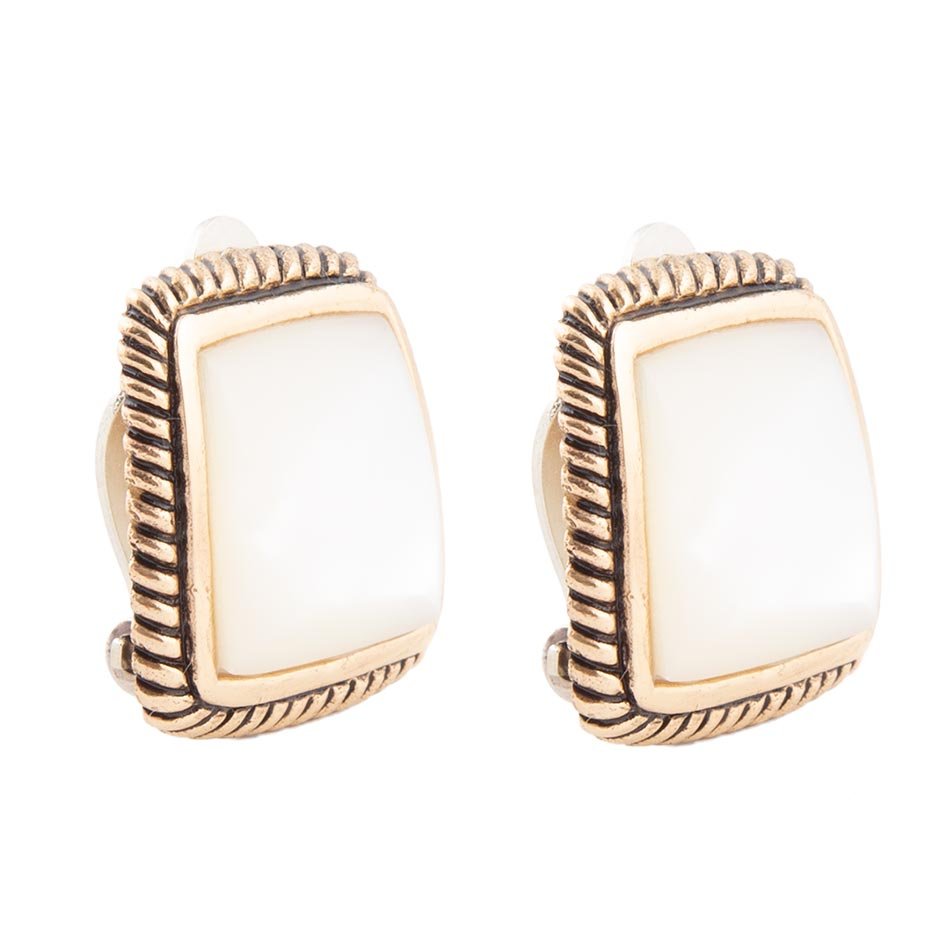 Barse Roped Mother of Pearl Golden Clip Earrings