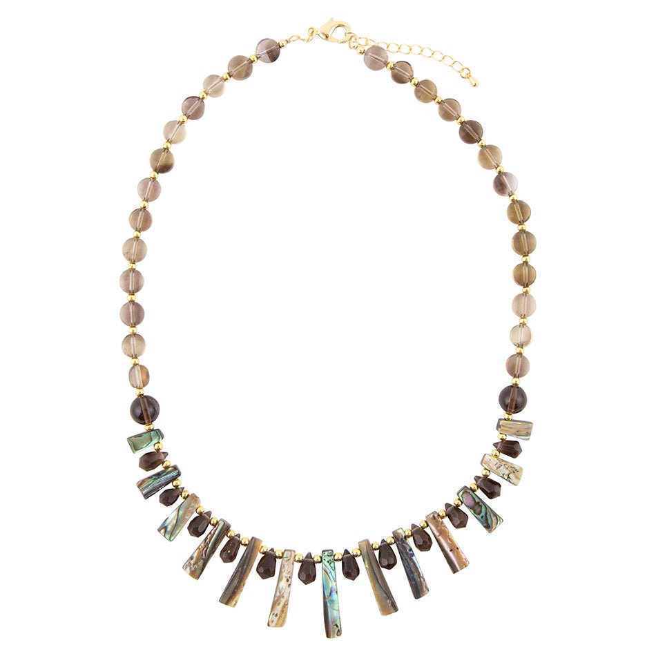 Barse Sepia Sea Green Abalone Statement Golden Necklace