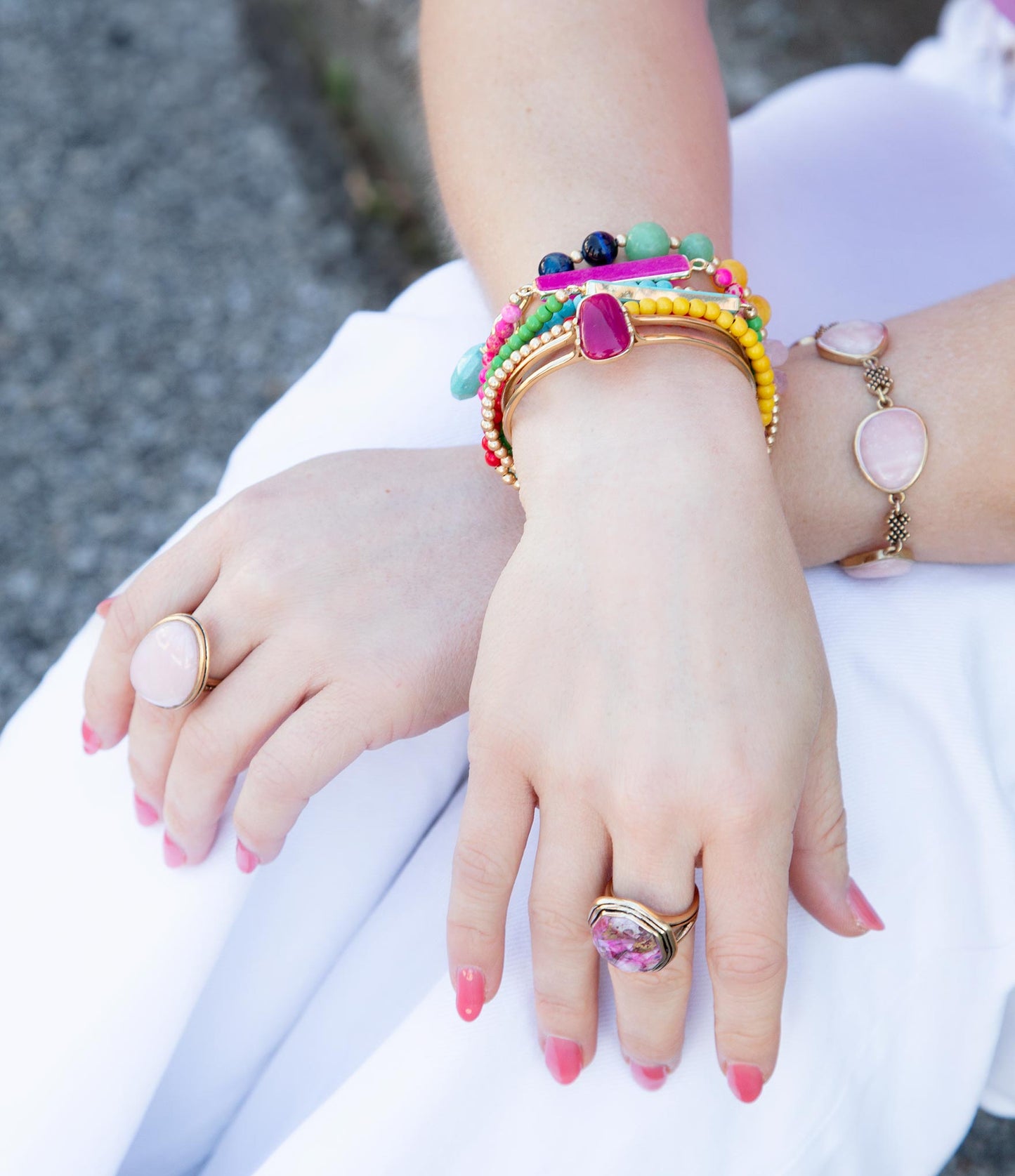 Serape Multi Stone Stretch Bracelet Set
