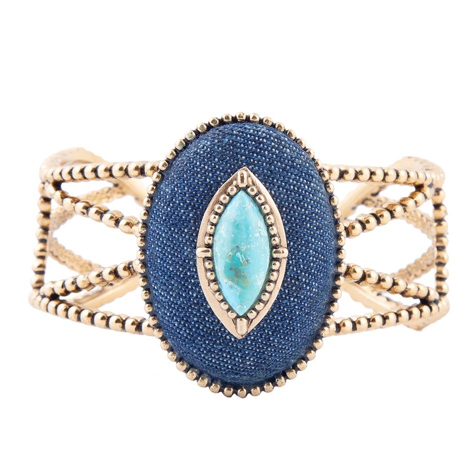 Barse Stacked Blue Turquoise and Denim Golden Cuff Bracelet