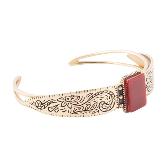 Barse Stamped Orange Carnelian Golden Cuff Bracelet