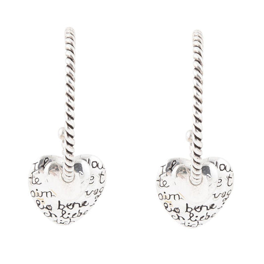 Barse Sterling Silver Engraved Heart Hoop Earrings