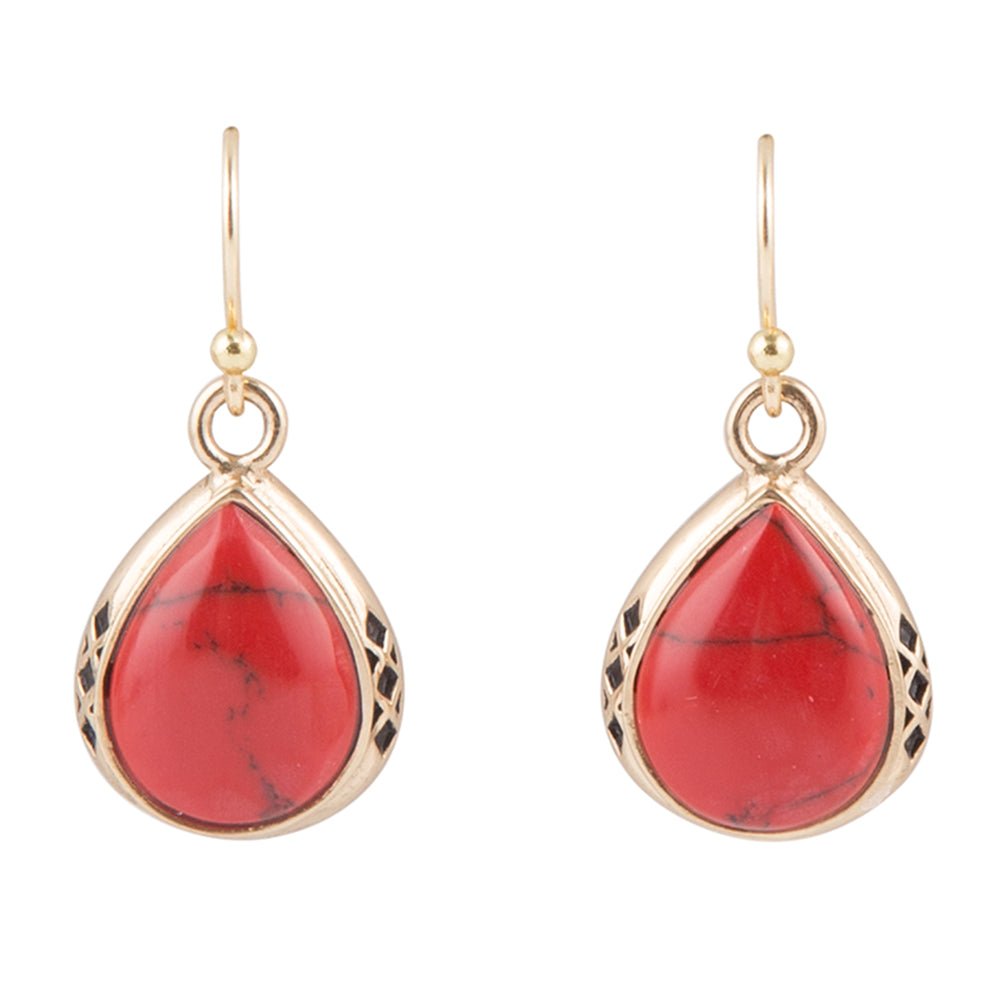 Barse The Perfect Drop Red Howlite Earrings