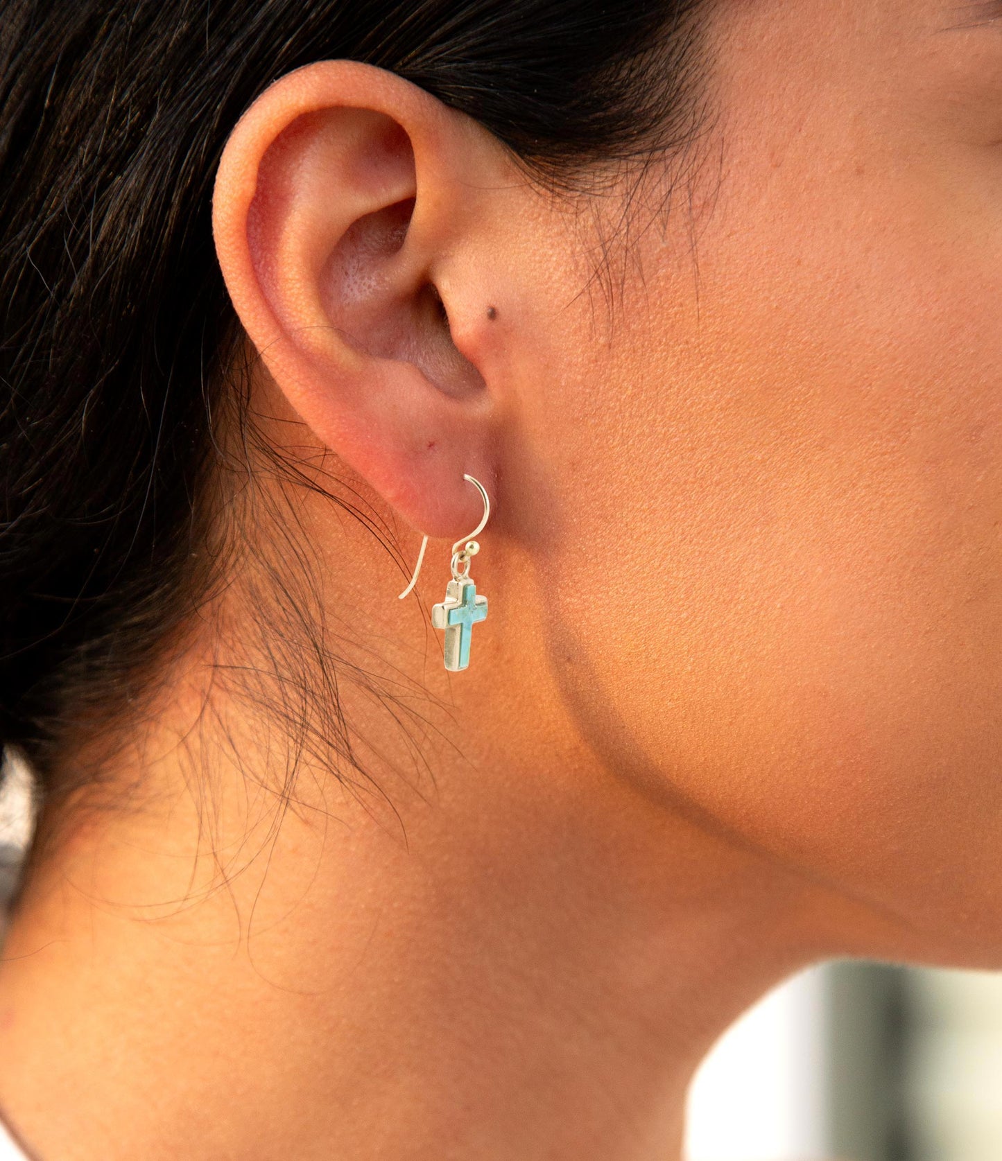 Touch of Blue Turquoise Golden Cross Drop Earrings