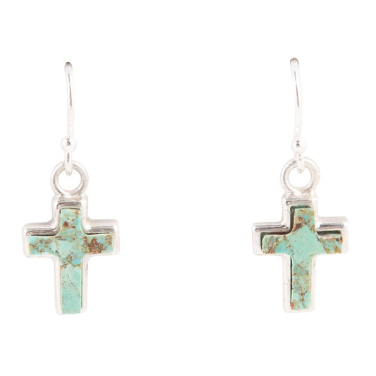 Barse Touch of Blue Turquoise Sterling Silver Cross Earrings