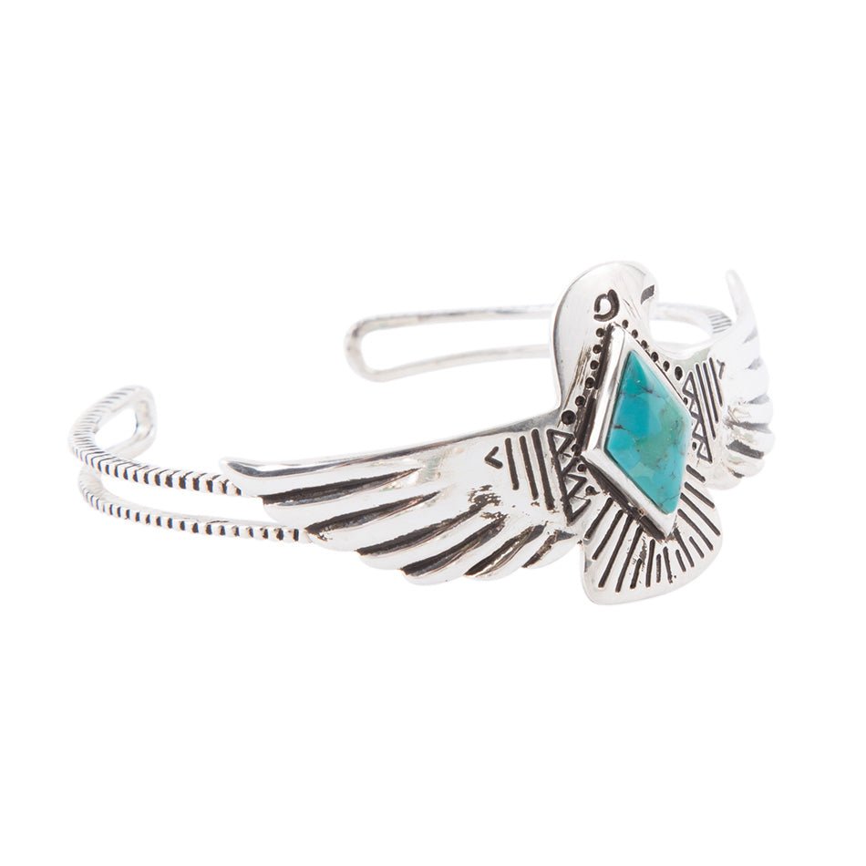 Blue Turquoise and Sterling Silver Phoenix Cuff Bracelet