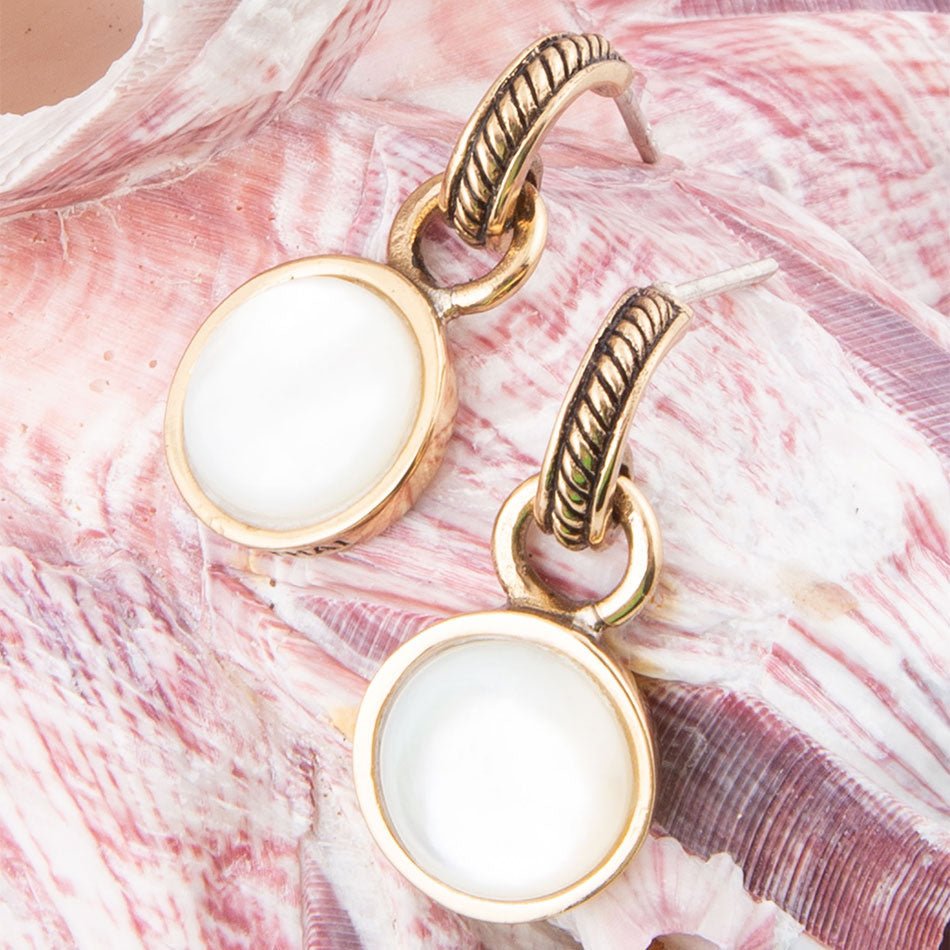 Barse White Mother of Pearl Spotlight Golden Drop Earrings