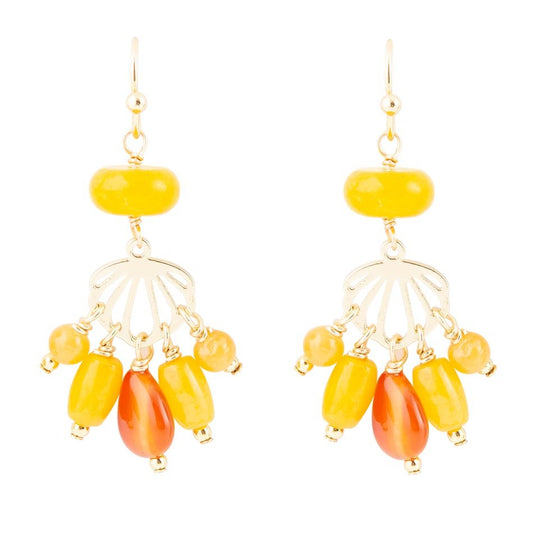 Yellow Carnelian Jade Golden Drop Earrings