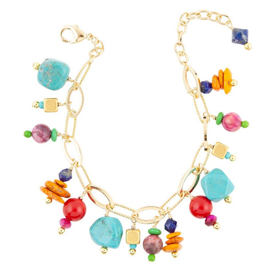 Barse Zion Colorful Stone Charm Golden Bracelet