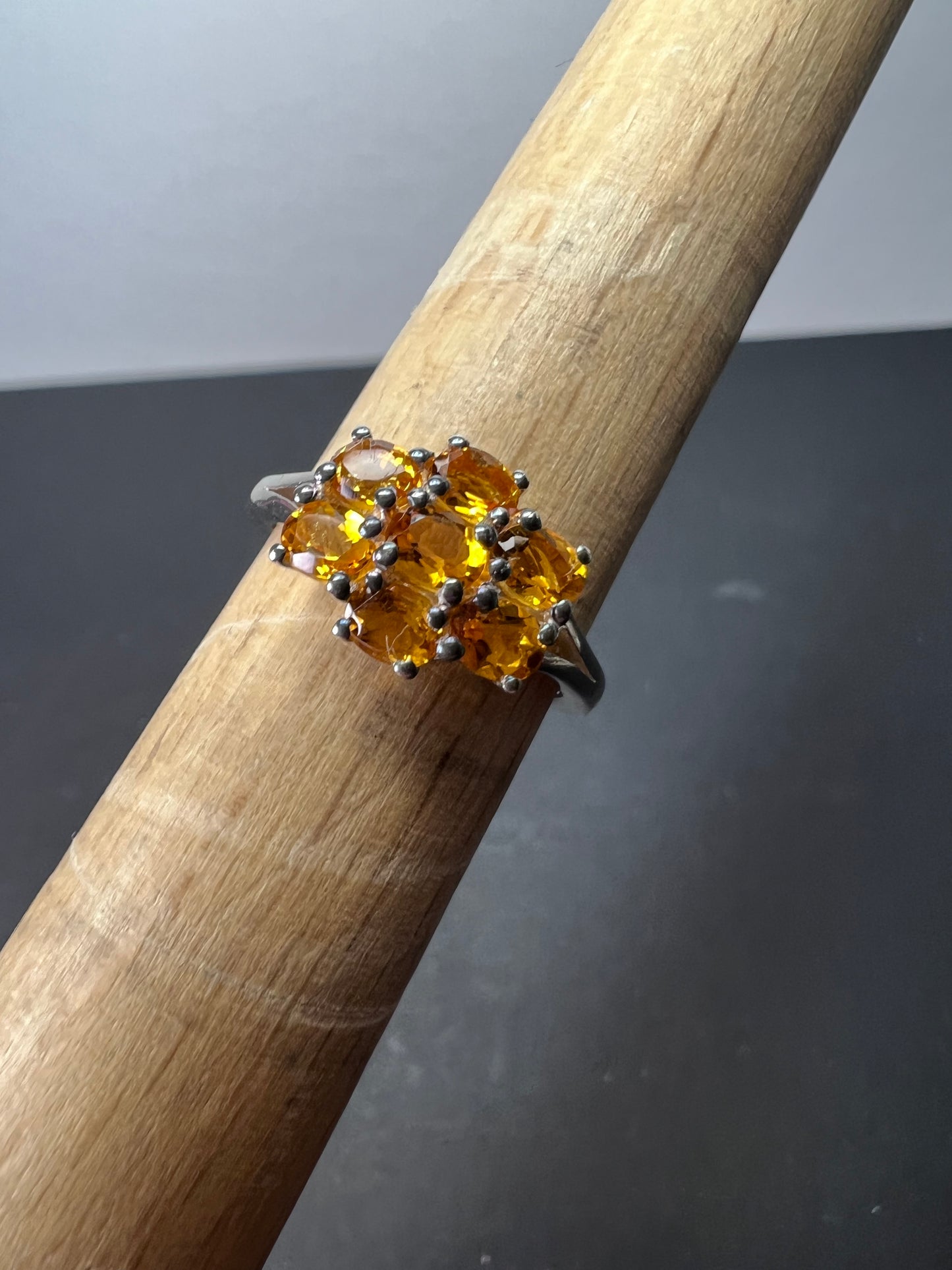 Mandarin citrine sterling silver cluster ring size 6