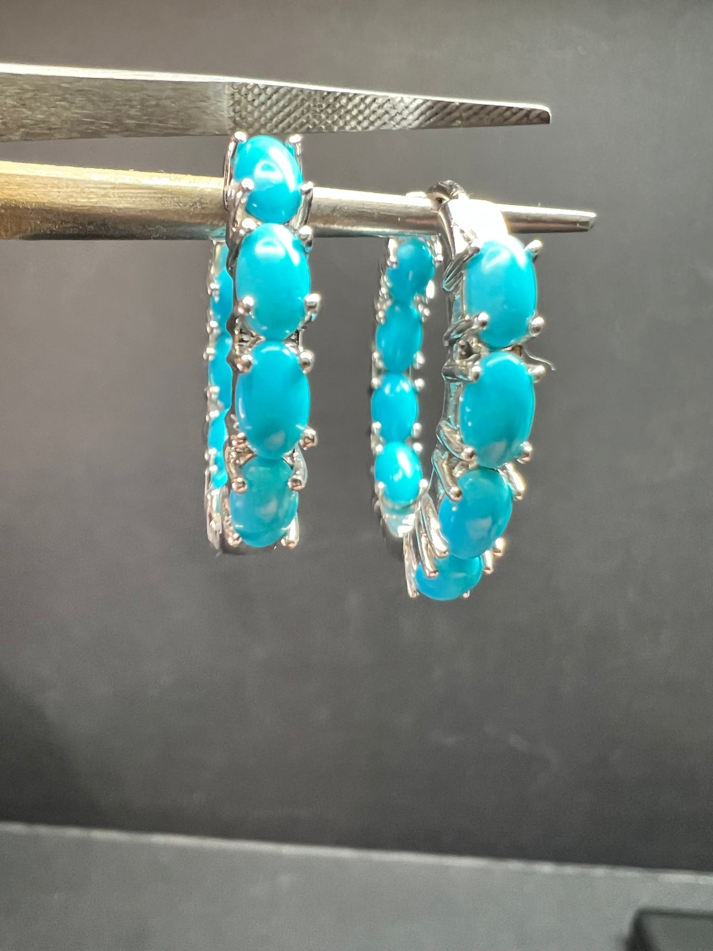 Sterling Silver Turquoise Inside Out Hoop Earrings 925 Estate Like New