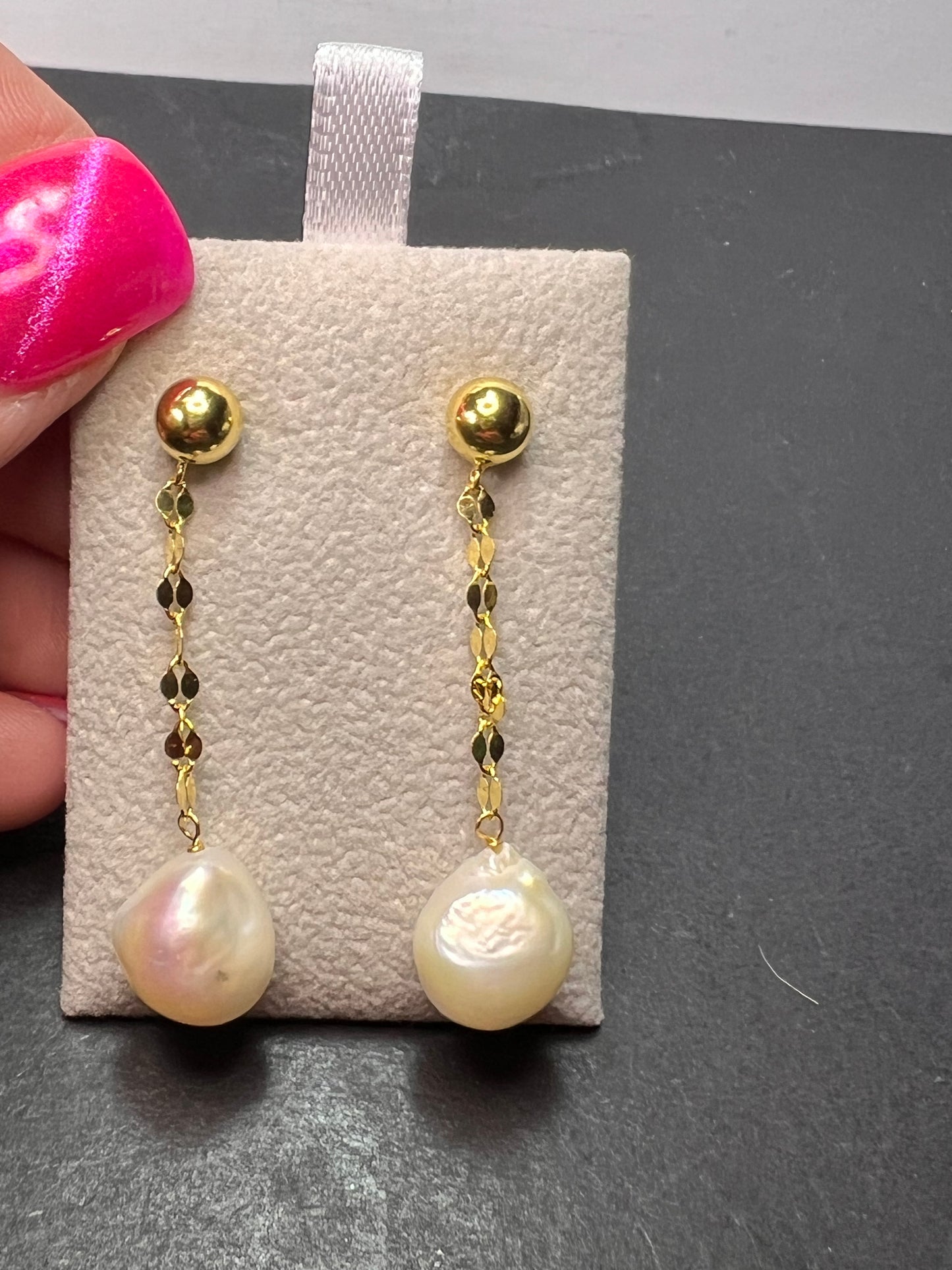 White Cultured Freshwater Pearl 18k Yellow Gold Over Sterling Silver Earrings