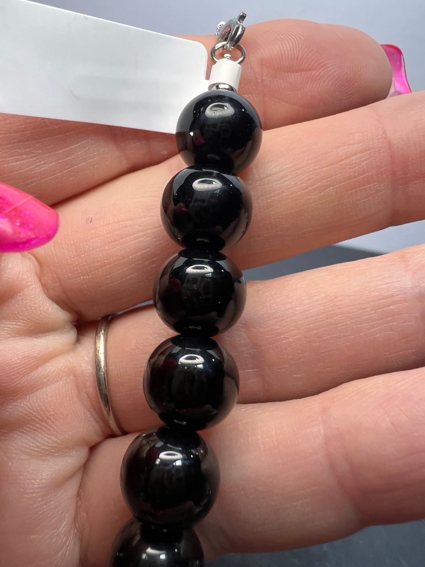 10mm Black Onyx necklace with sterling silver clasp *NEW*