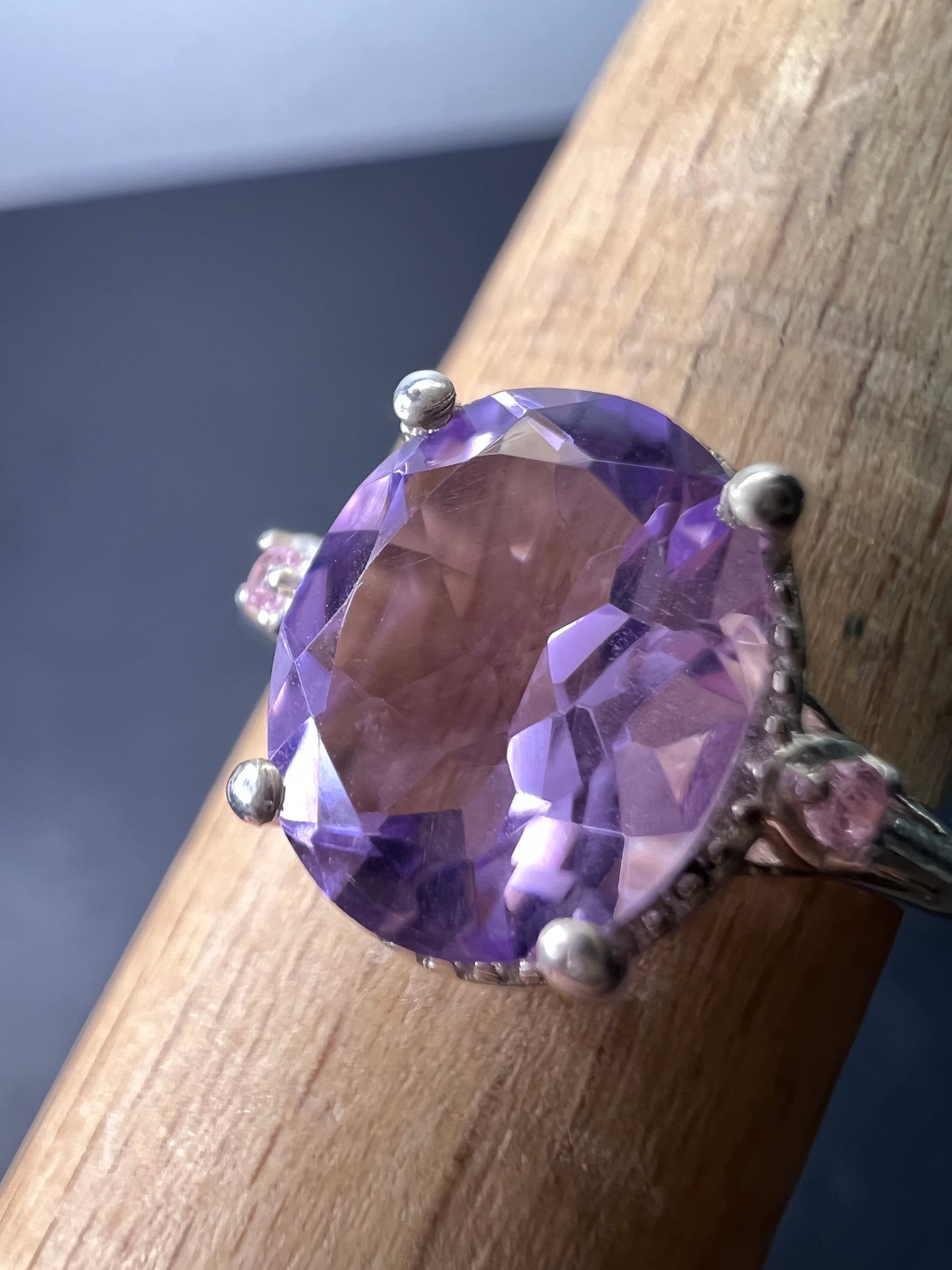 Amethyst and pink CZ sterling silver ring size 9