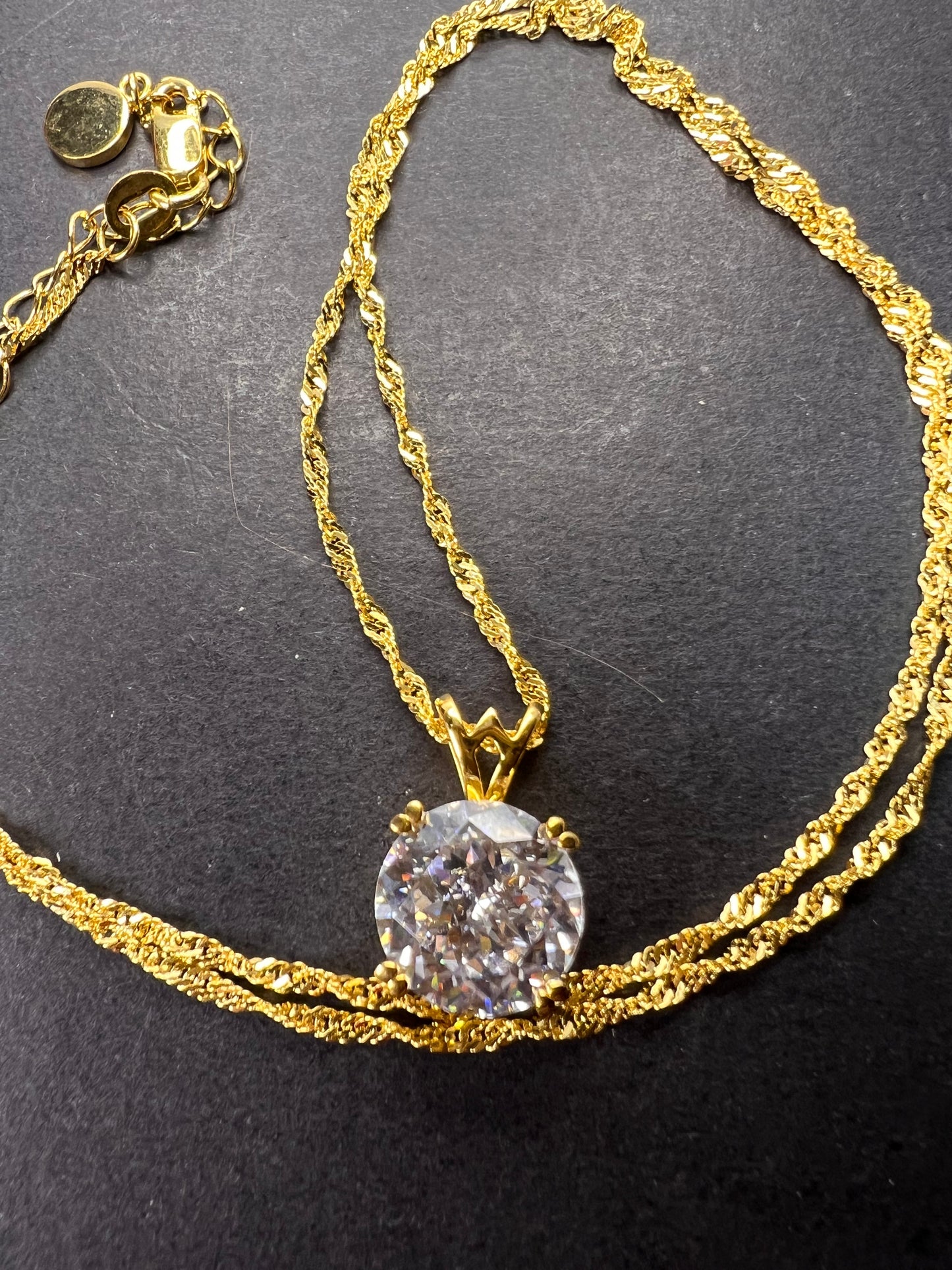 Charles Winston CZ gold over Sterling solitaire pendant and chain necklace