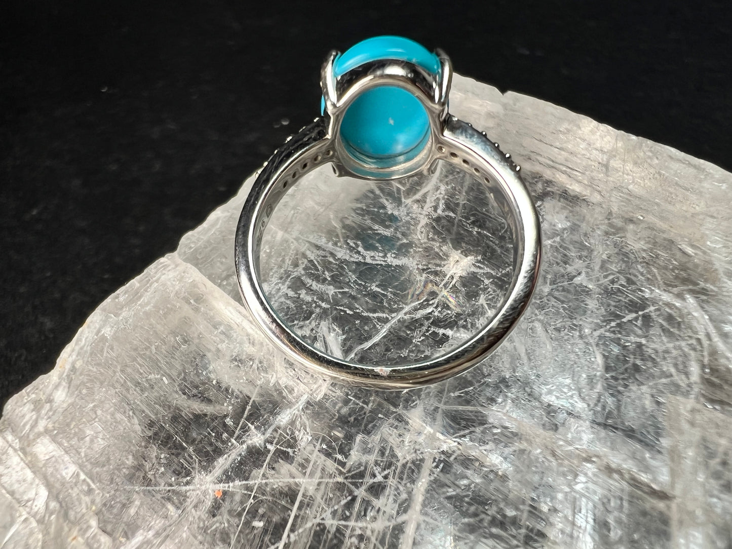 Sterling Silver Turquoise Ring with Blue Diamond Accents Size 6