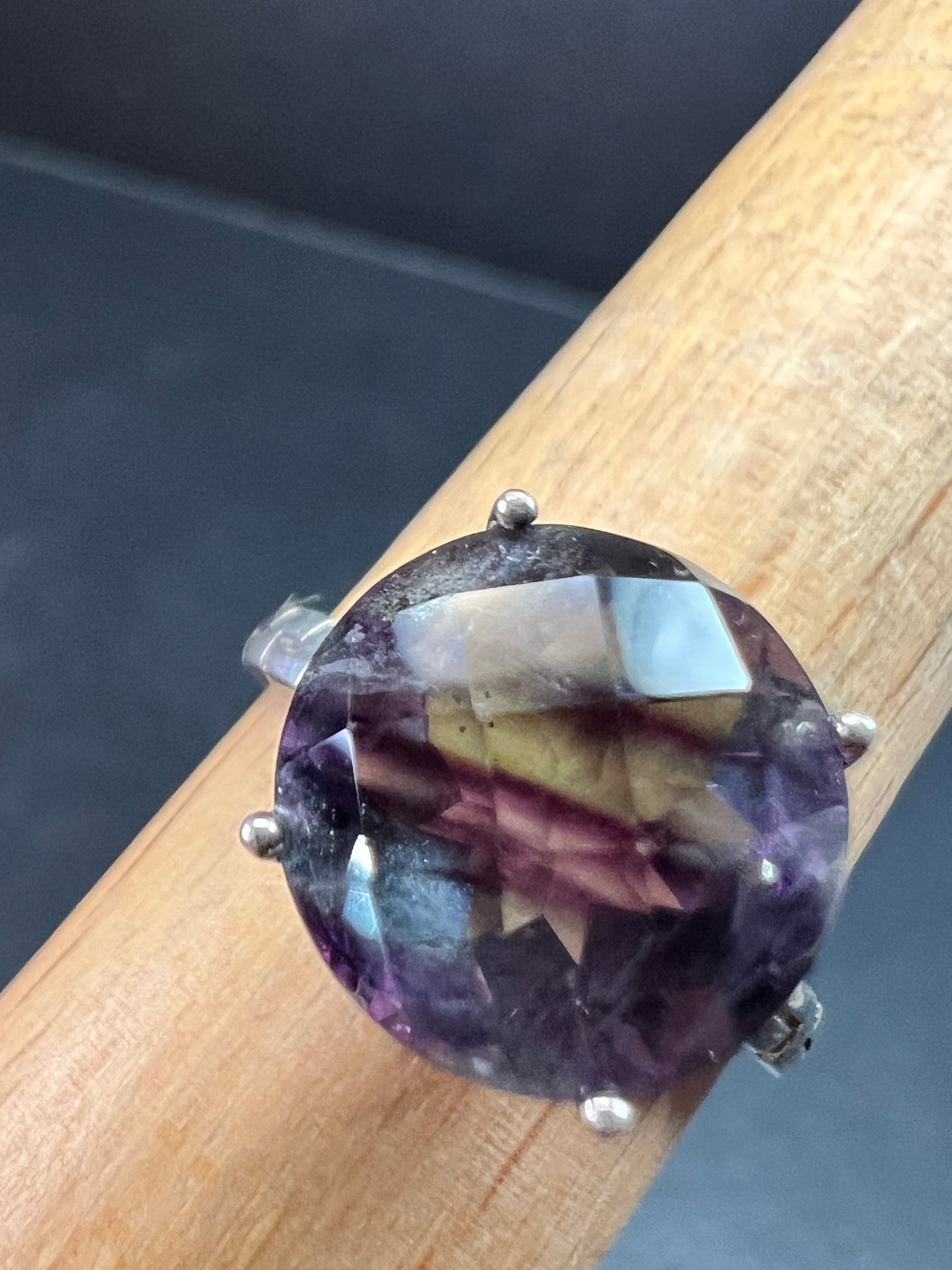 Vintage Sterling Silver Rainbow Fluorite Ring Size 9