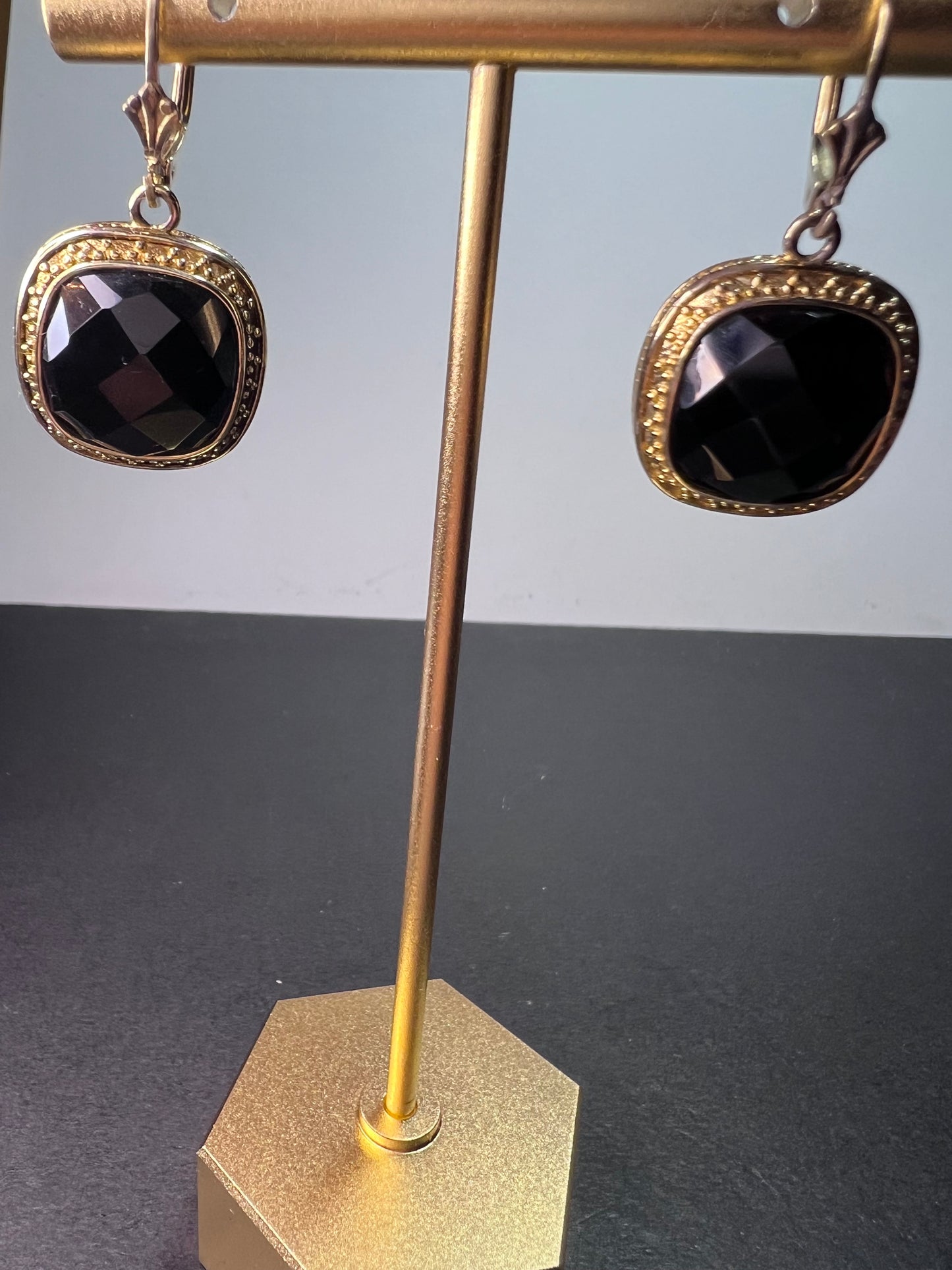 Black onyx vermeil lever back earrings