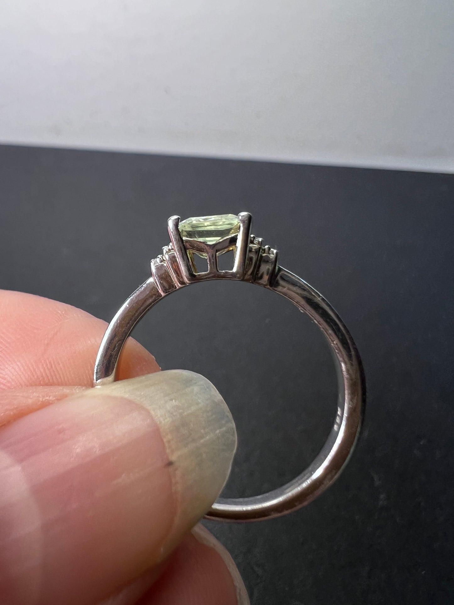 Prasiolite and zircon Sterling silver ring size 9