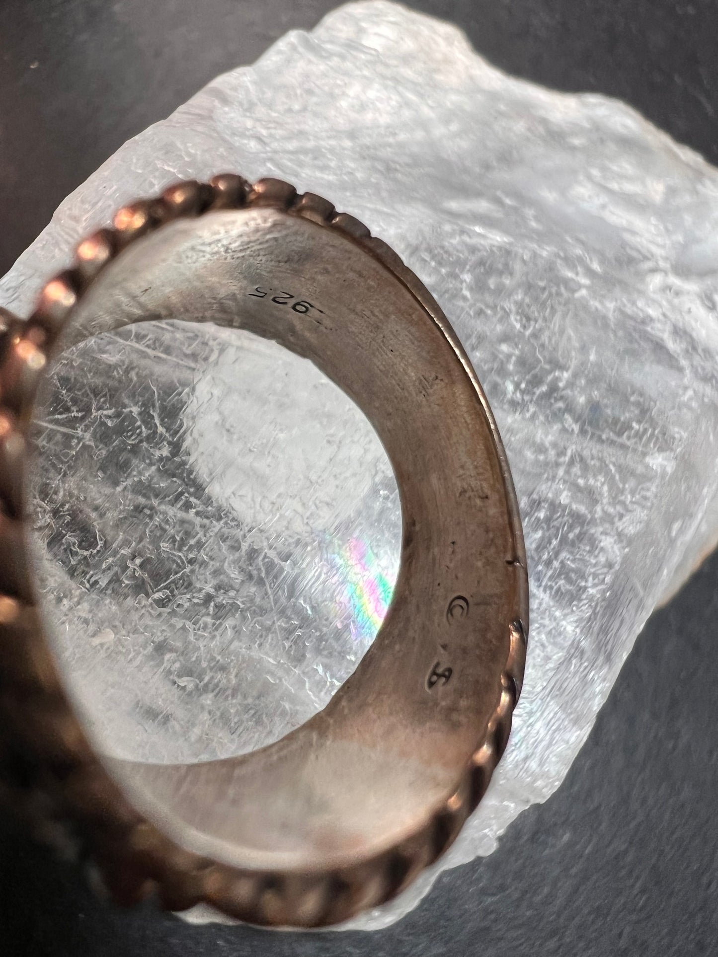 Vintage Sterling Silver Size 6 Ring | Artisan Style Green Cabochon Band