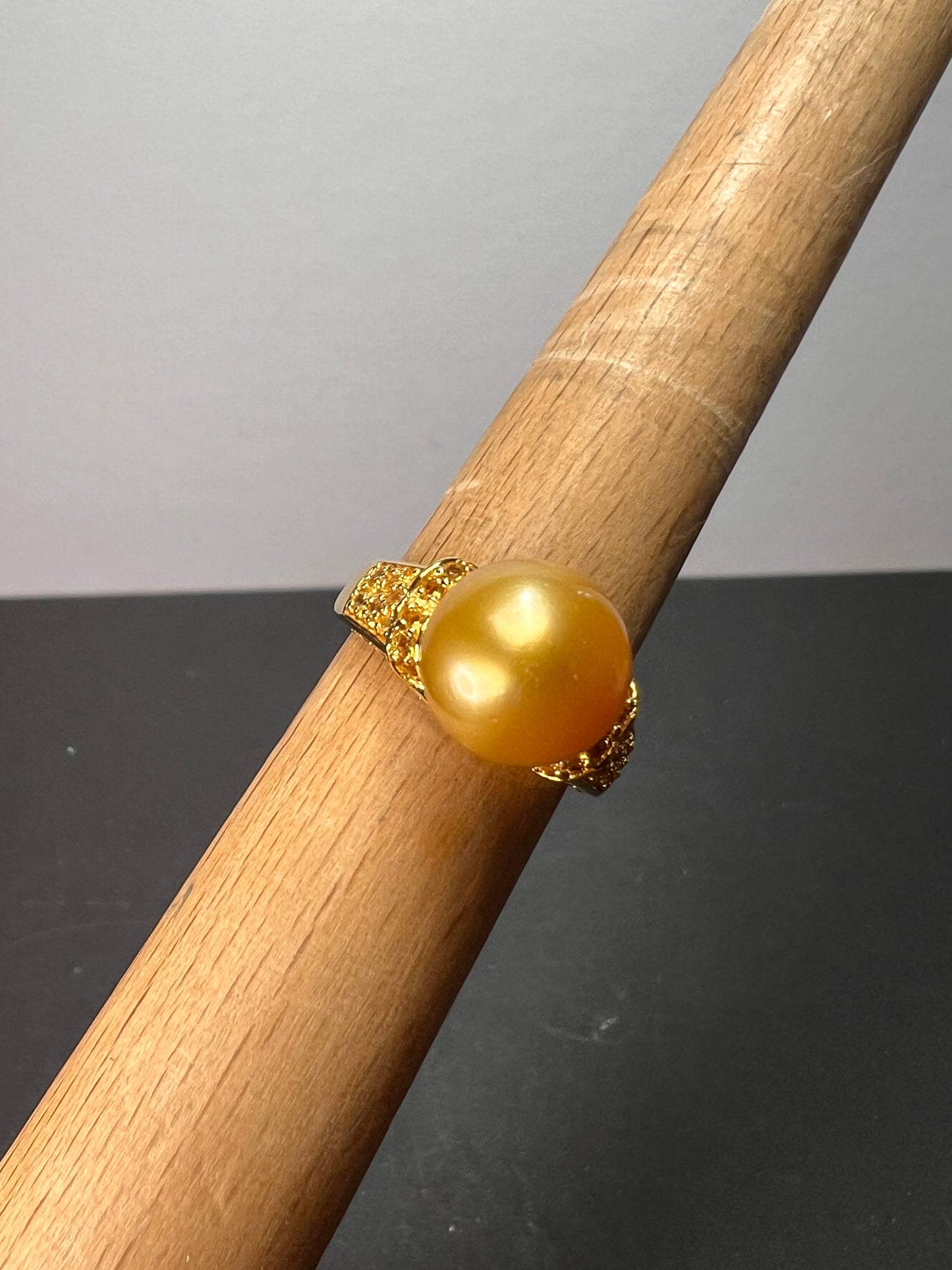 Golden Cultured South Sea Pearl and Citrine 18k Yellow Gold Over Sterling Silver Ring size 9