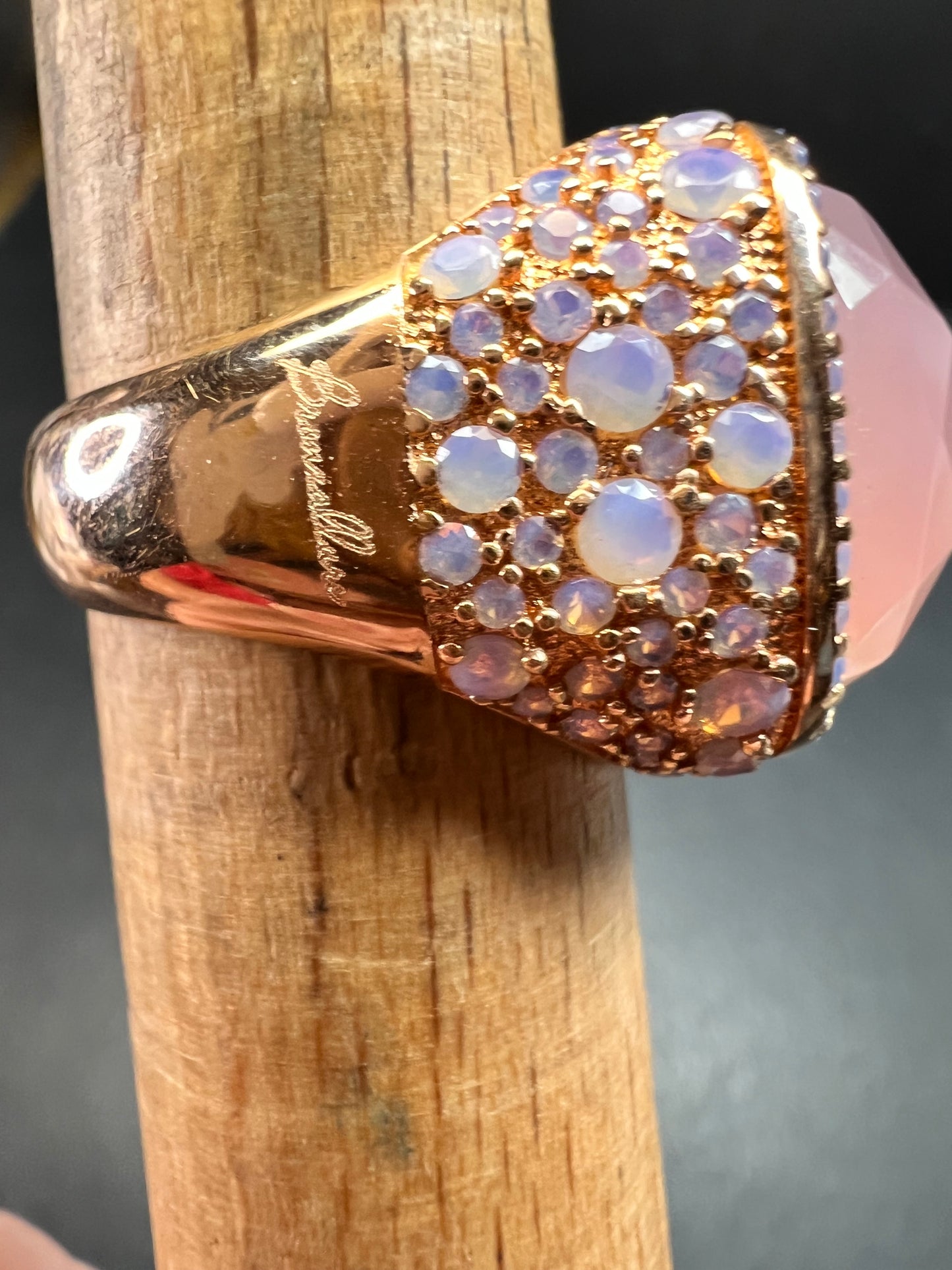 Pink Chalcedony Statement Ring 18K Rose Gold Plated Size 7.5 NWT