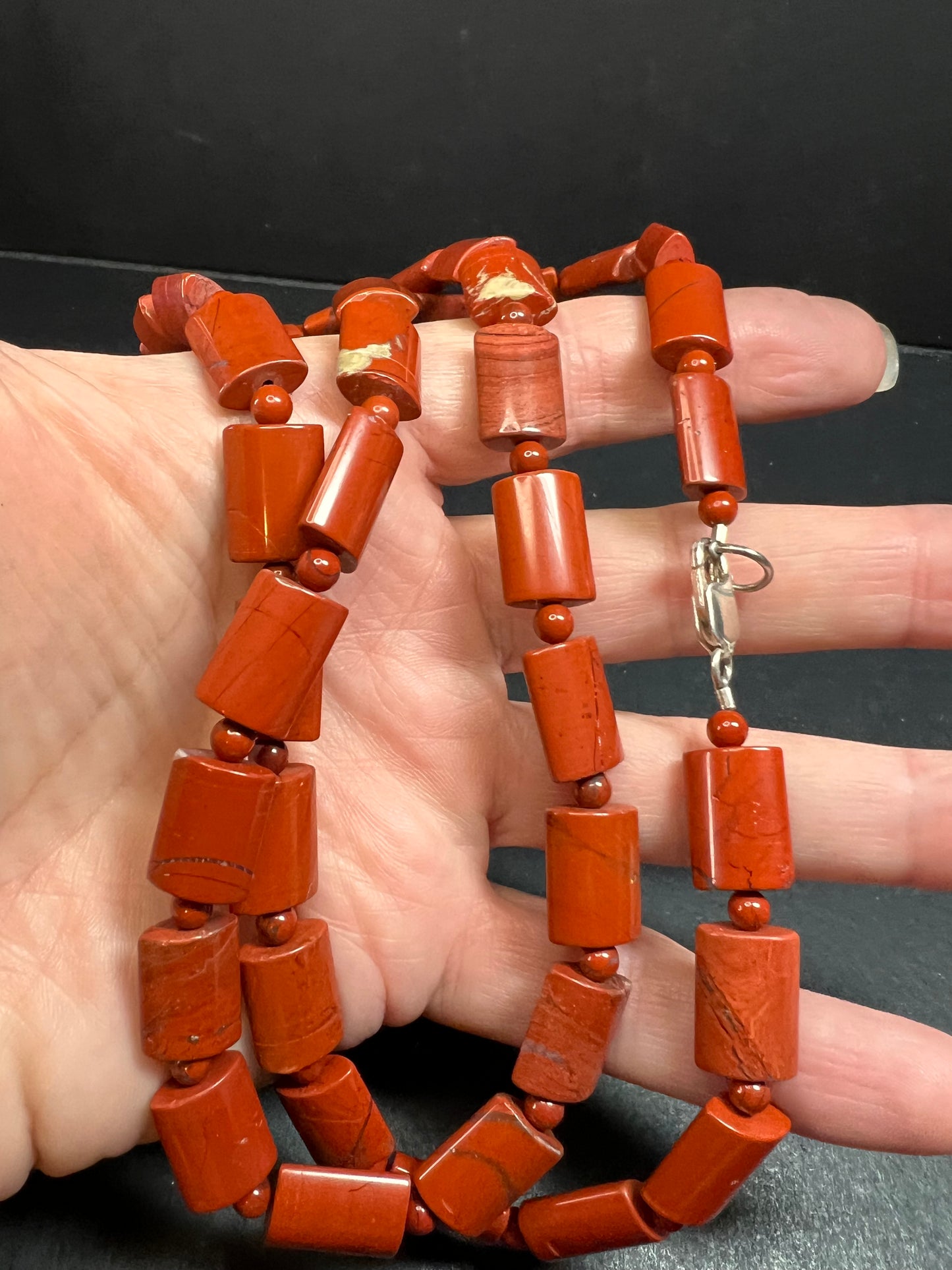 NEW Red jasper 30 inch necklace with sterling silver clasp