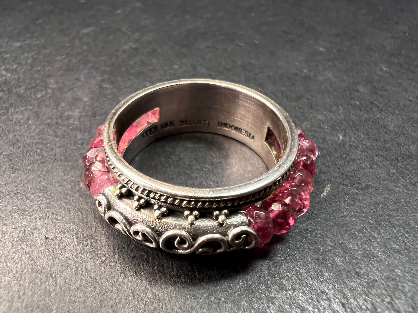 Vintage Suarti pink tourmaline Bali sterling silver 18k gold ring size 9