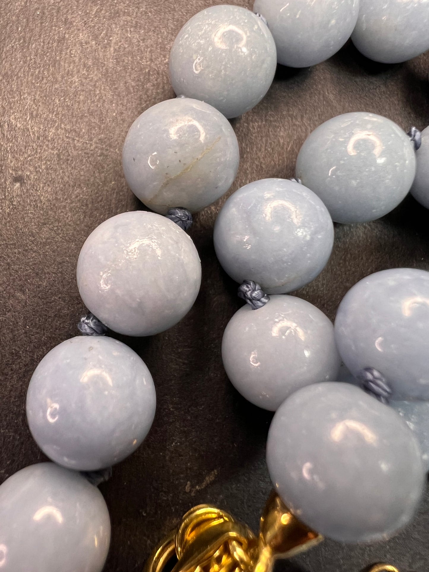 NEW Angelite beaded 18-20 inch necklace with vermeil yellow gold clasp