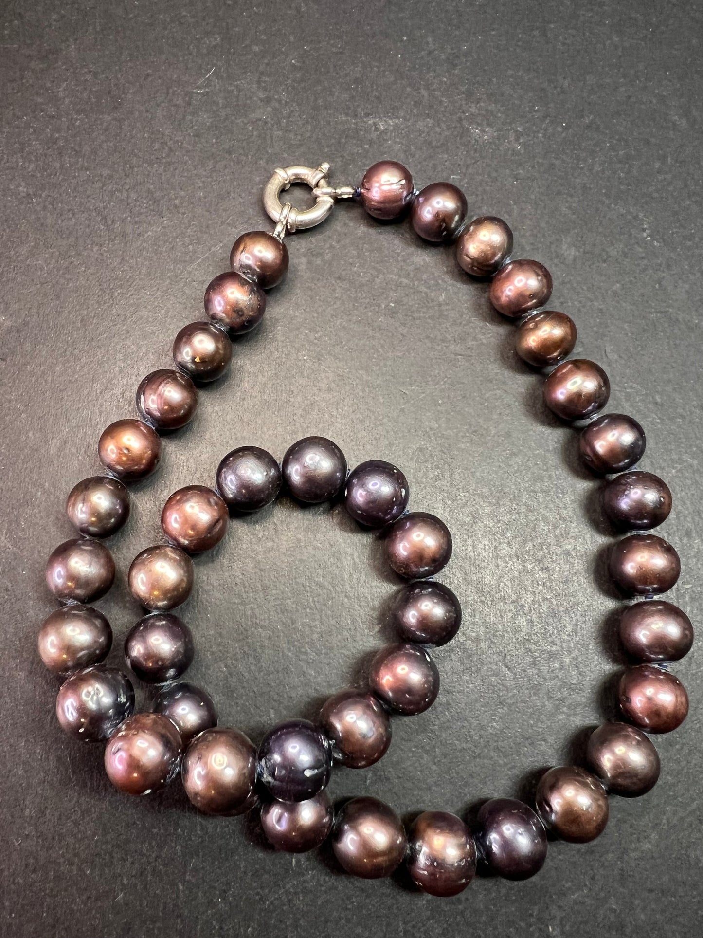 Estate Black Cultured Pearl Necklace 20 Inch 11.8mm 925 Sterling LUC Clasp