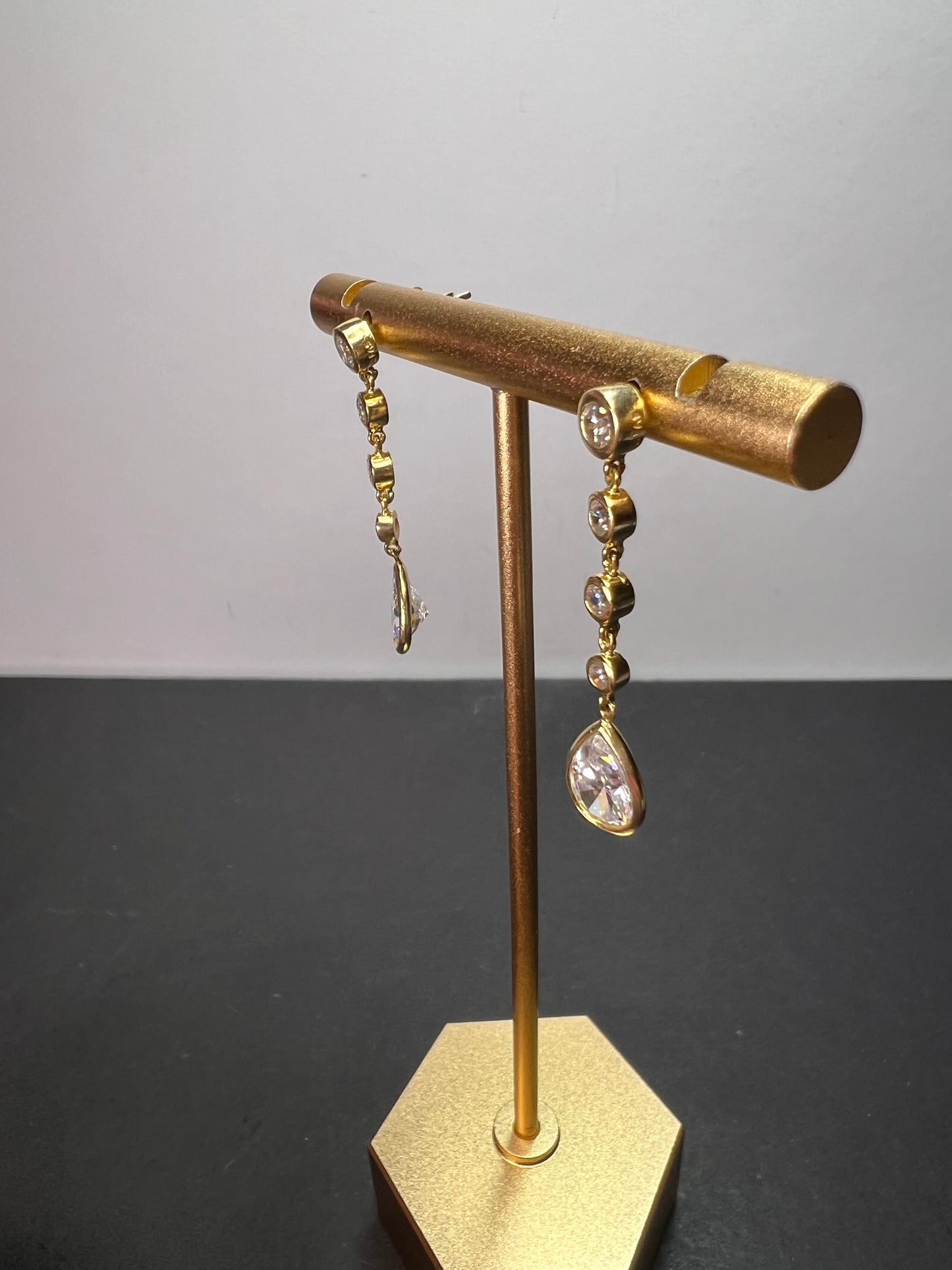 Long teardrop CZ earrings in gold over sterling silver