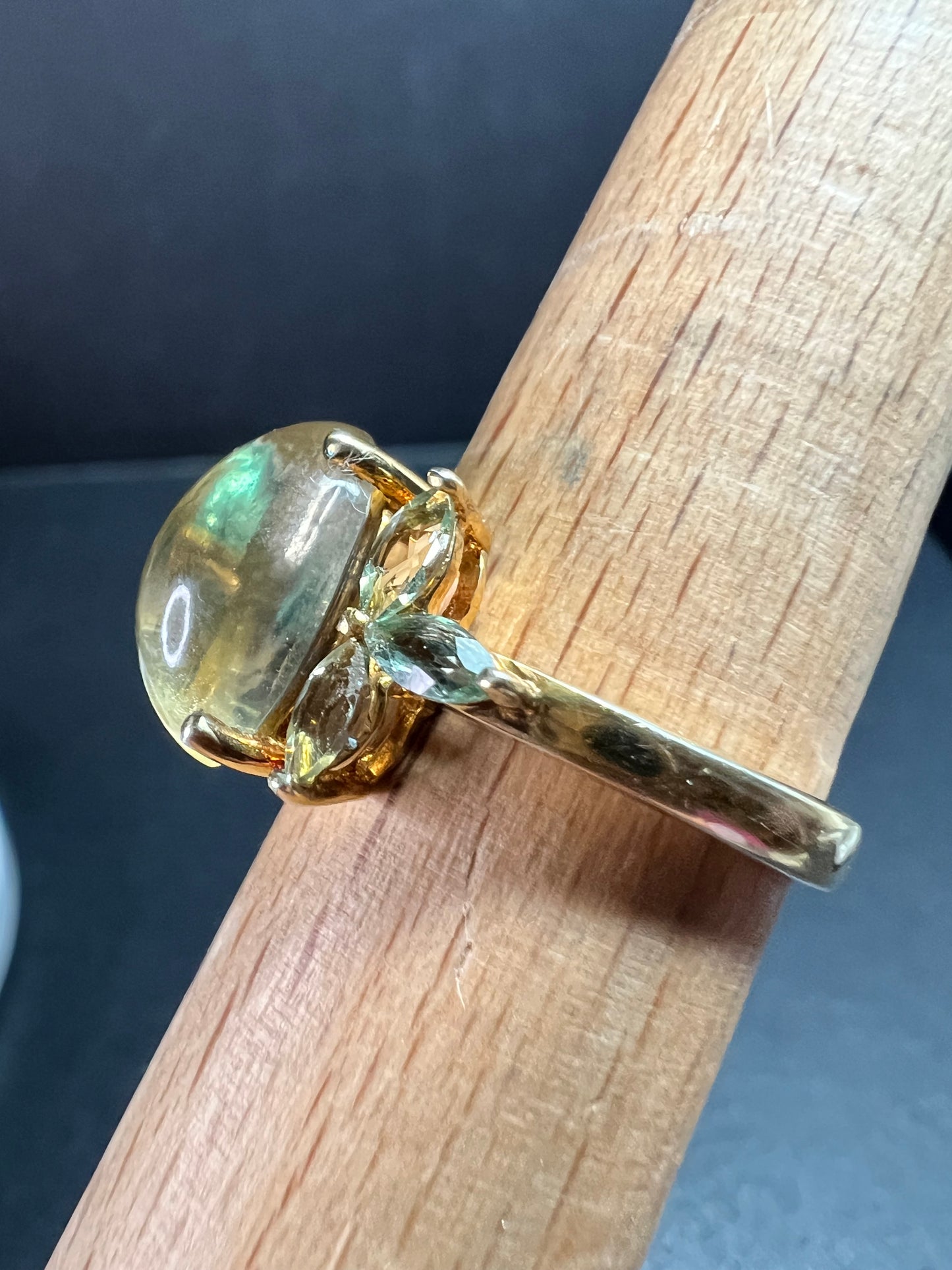 Champagne Quartz & Apatite Vermeil Ring Size 9
