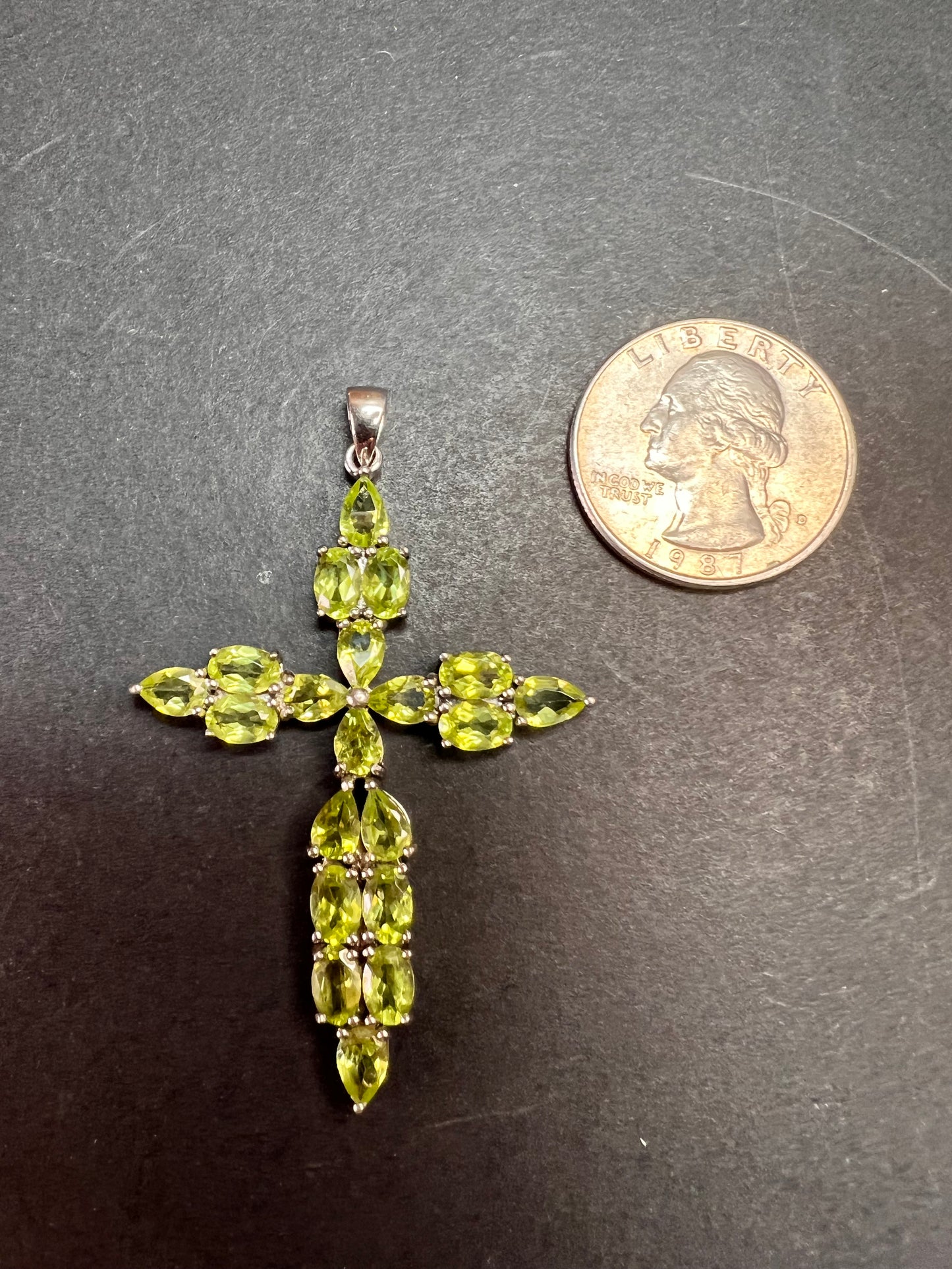 Peridot gemstone sterling silver cross pendant