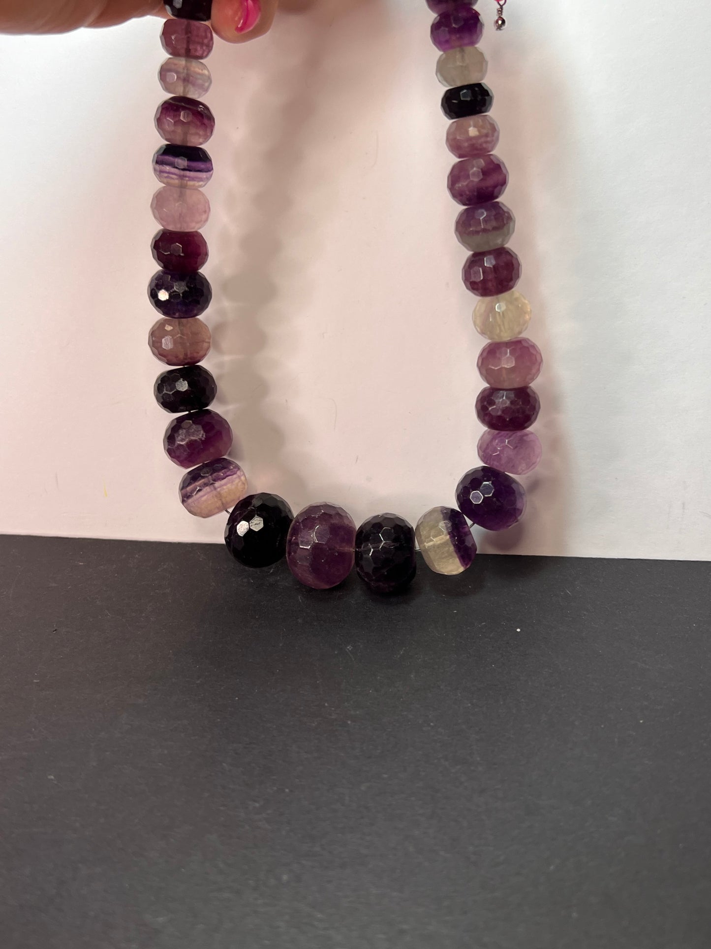 Rainbow and purple fluorite faceted beaded statement necklace with 925 lobster clasp