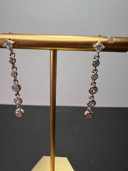 Long CZ sterling silver bubble drop earrings