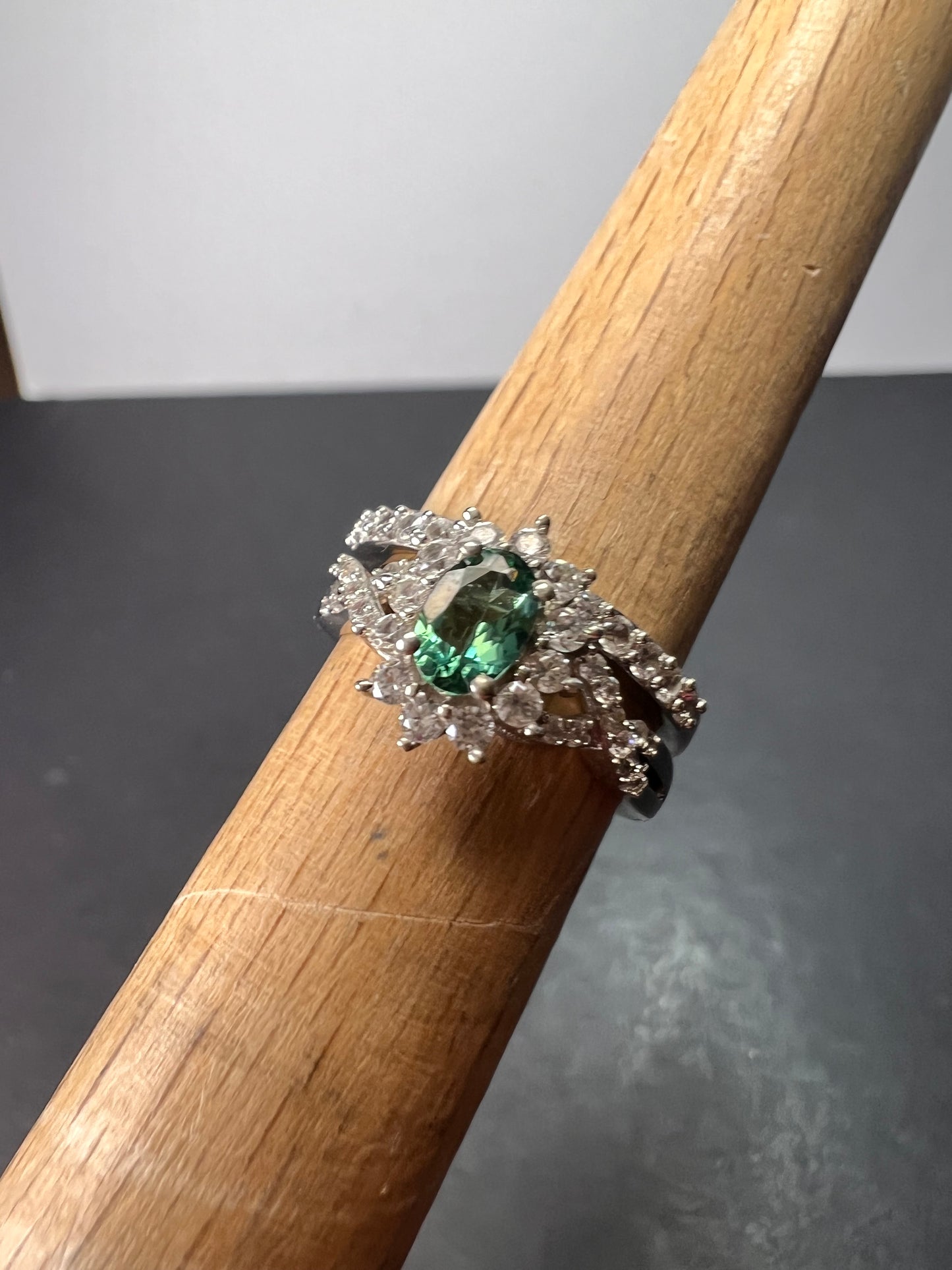 Indian Ocean apatite and zircon ring set in platinum over sterling silver size 5