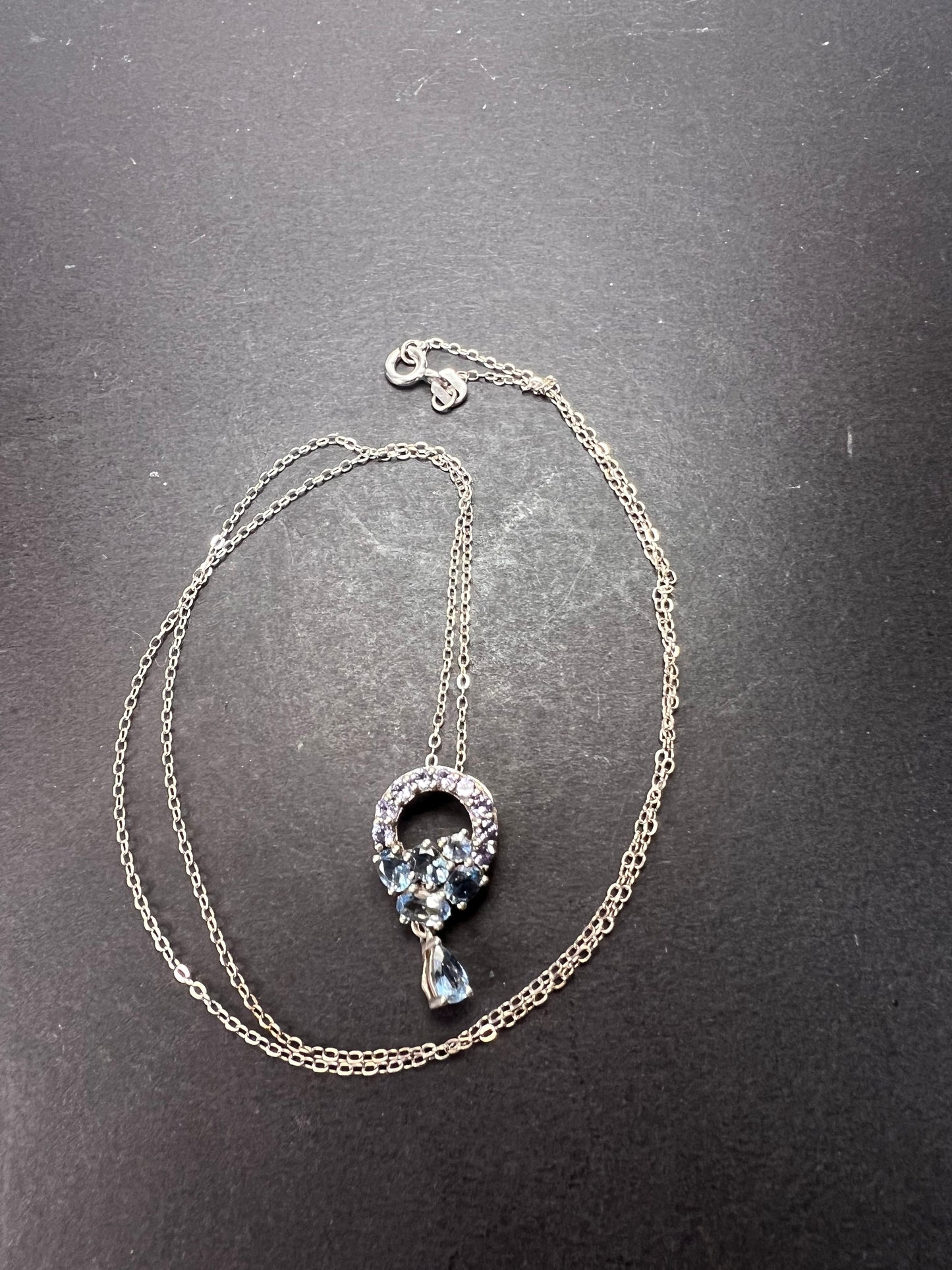 Tanzanite and aquamarine sterling silver pendant necklace with chain