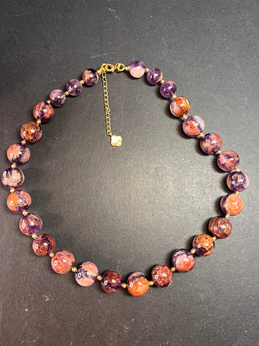 NEW Cacoxenite in amethyst graduated beaded necklace with gold vermeil